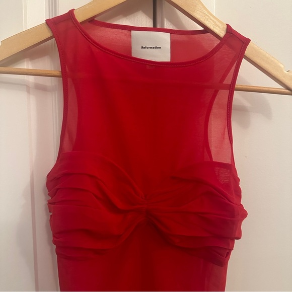 NEW Reformation Rose Sheer Sleeveless Knit Top in Red | size  S - Picture 7 of 10
